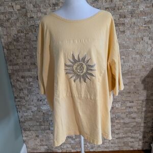 Vintage 90s Embroidered Sun Patch Sunburst Tee Shirt Plus Size 24W 100% Cotton